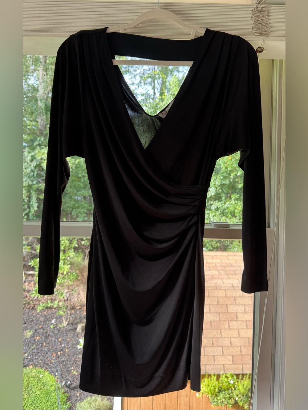 BCBGeneration Black Long-Sleeve Draped V-Neck Dress